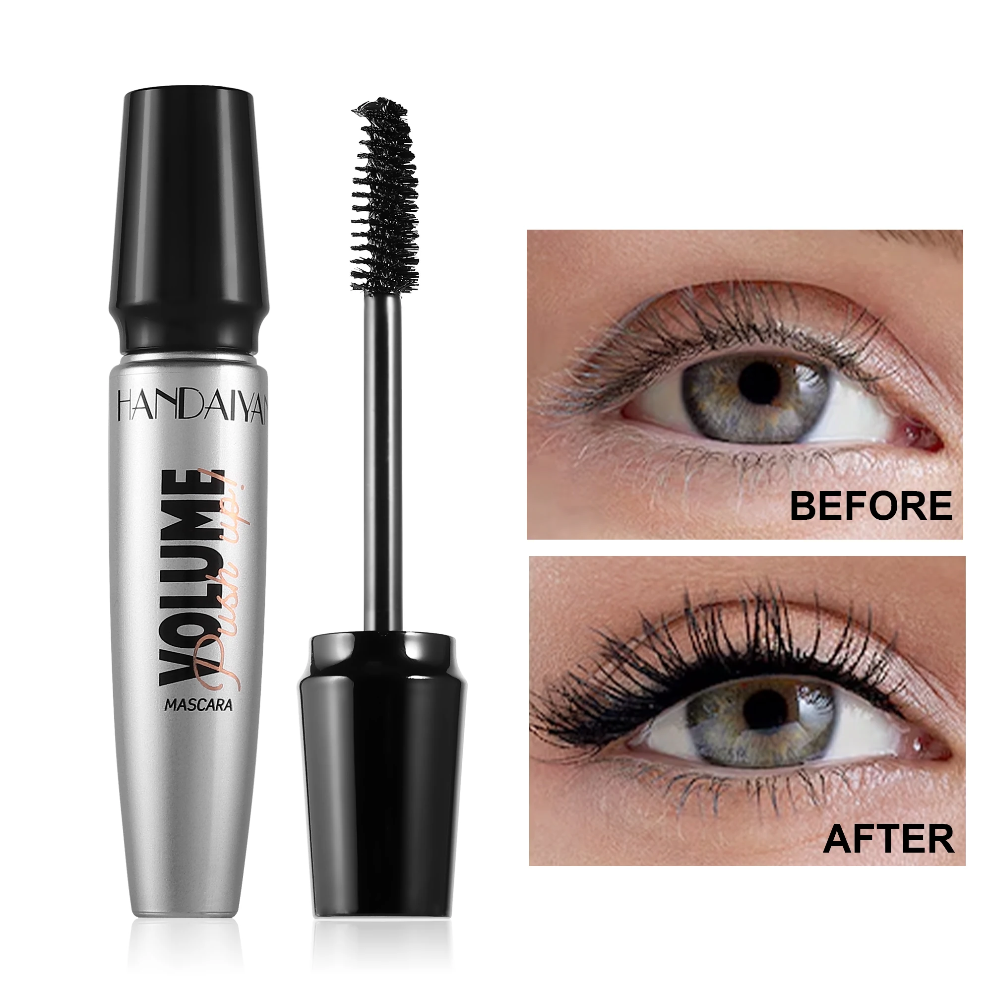 3D Silk Fiber Lash Mascara, cílios pretos alongados, cílios 4D à prova d'água, volume extra com pincel, ferramenta de maquiagem, cosméticos