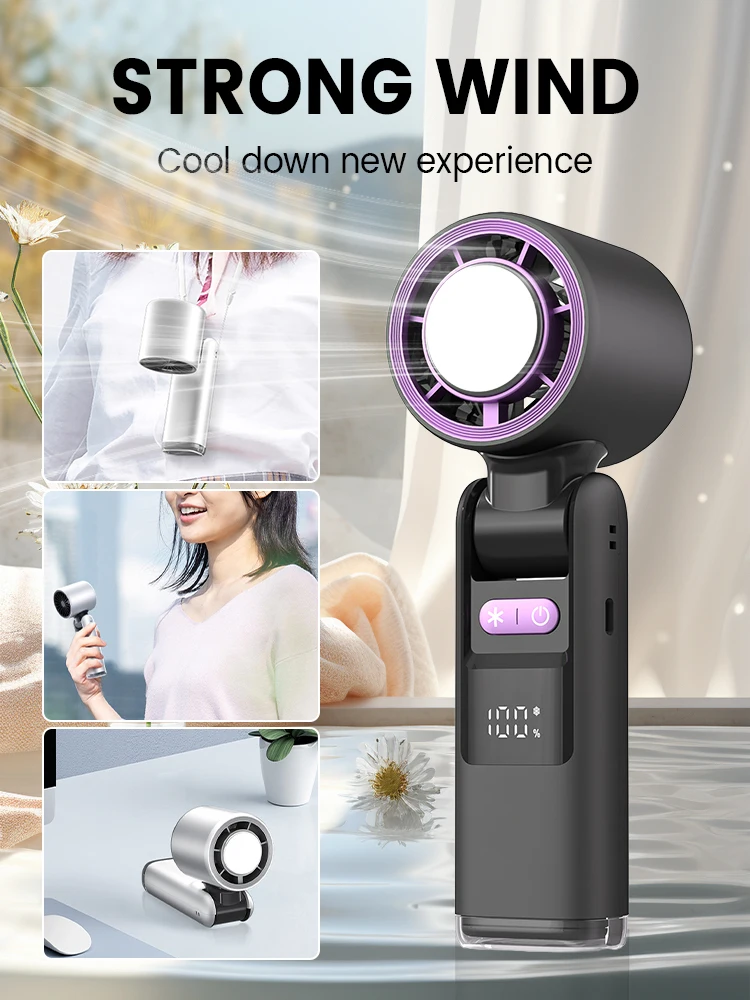Mini ventilador Turbo portátil plegable con compresa de hielo, 4000mAh, recargable por USB, 100 velocidades, ventiladores de refrigeración de hielo para exteriores