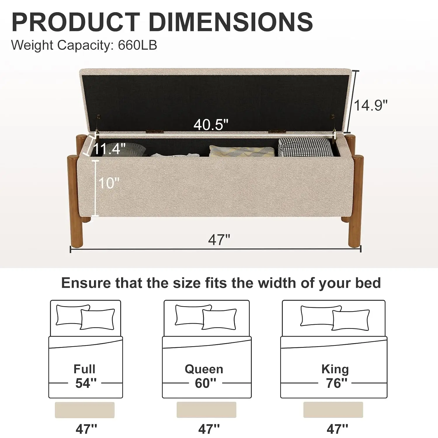 Boucle Upholstered Storage Ottoman Bench, 47