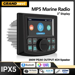 GRANDnavi Marine Stereo Boat MP5 Radio Player Waterproof IPX5 AUX Bluetooth FM AM RDS Audio For Yacht Gauge ATV UTV SUV Cart SPA