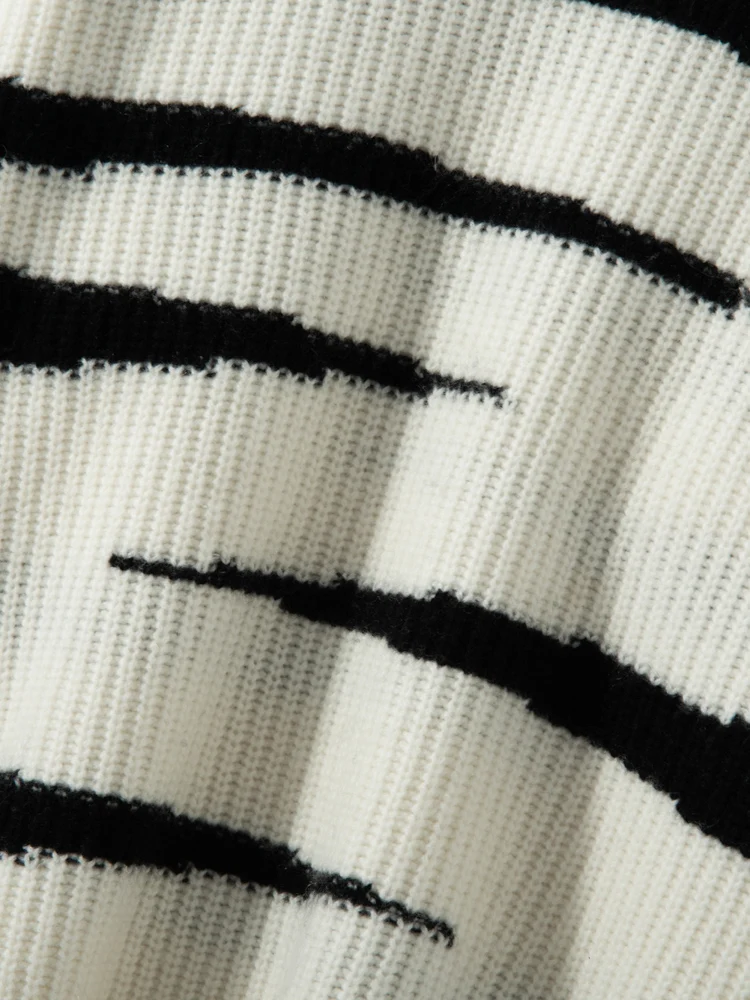 High Quality 100% Cashmere Women Sweater Thick Warm O-neck Pullover Autumn Winter Vintage Style Loose Striped Cashmere Knitwear