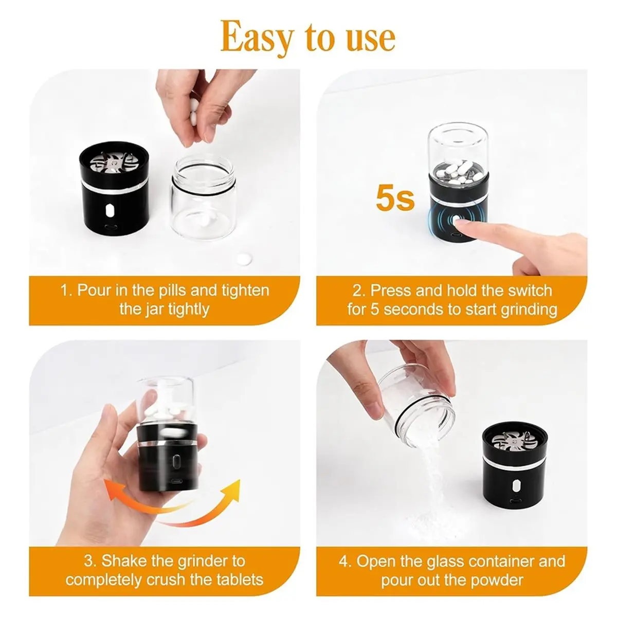 [Vend for]Electric Pill Crusher Fine Powder Electric Grinder Portable Cordless Pill Crusher for Travel, Easily Crush Pills