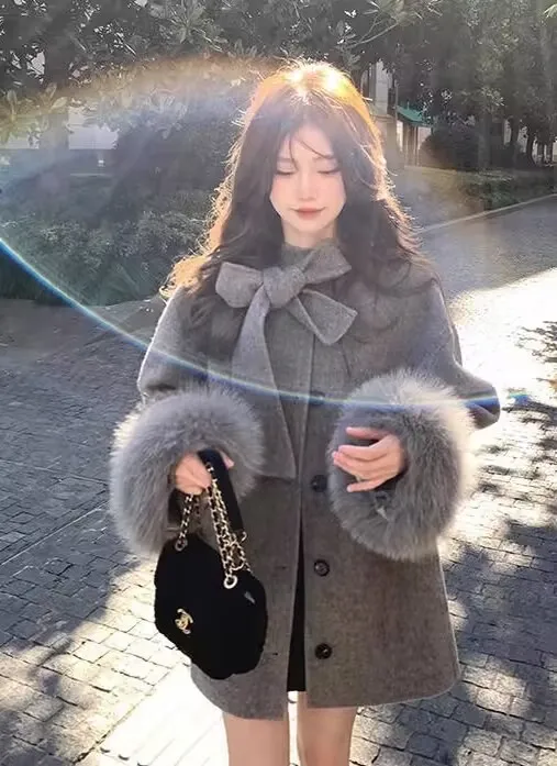 

Шерстяные пальто Женское шерстяное пальто Оранжевое осеннее смешанное пальто с аппликациями с зубчатым воротником Шикарный стиль Преппи Городской вкус Современные поездки на работу