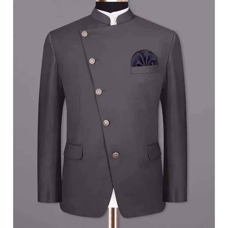 

Custom Casual Dark Grey Men's Suits Regular Length Single Breasted Stand Lapel Blazer Homme Business Slim 2 Piece Jacket Pants
