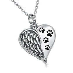 Cremation Jewelry Urn Necklace for Ashes Heart Shape Angel Wing Pendant Memorial Pet Ashes Cremation Memory Jewelry for Dog Pet