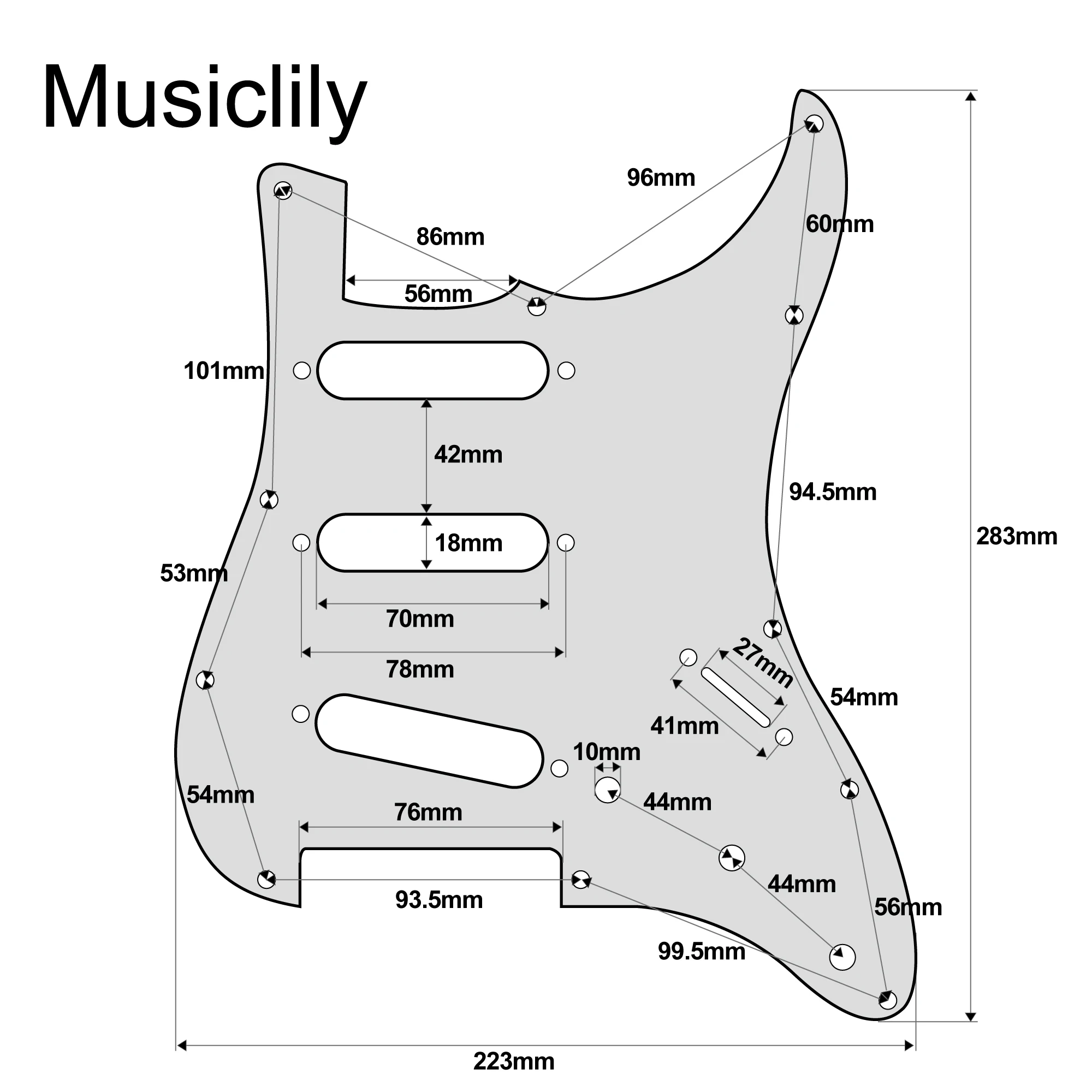 Musiclily Ultra 11 Holes Anodized Aluminum ST SSS Guitar Pickguard for American Mexican Fender Standard ST Style Electric Guitar