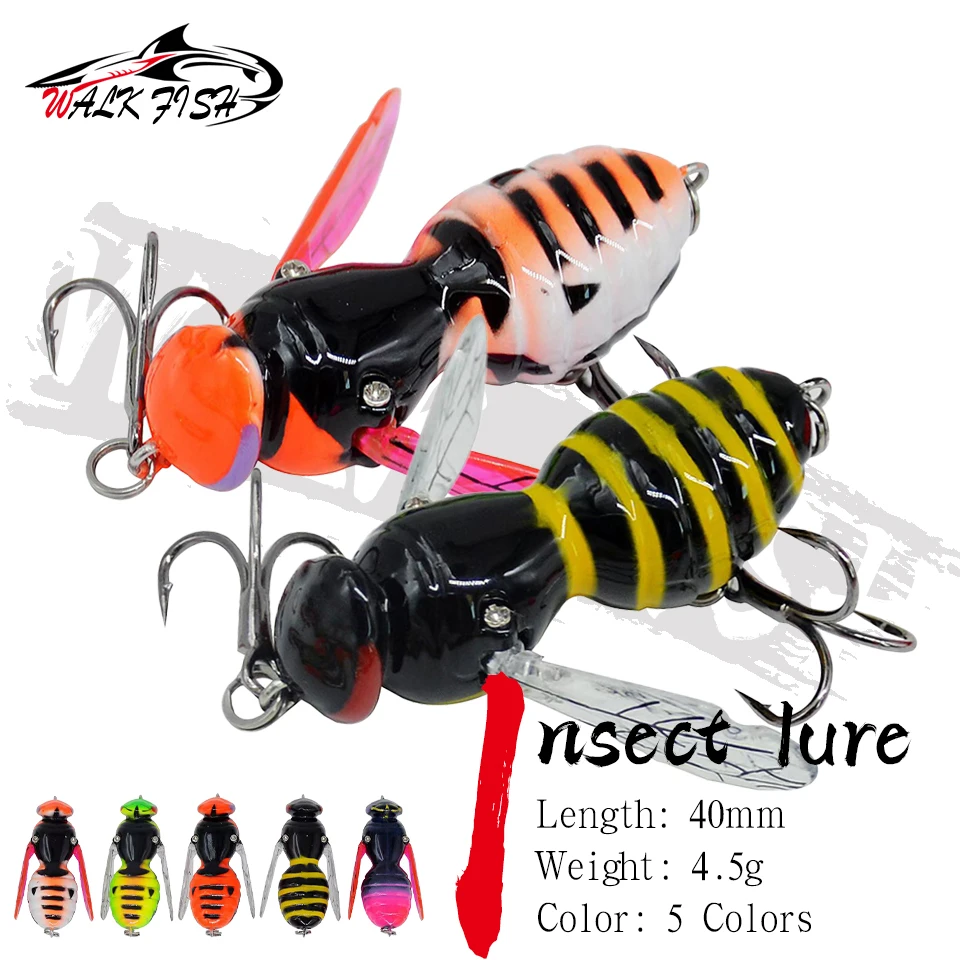 WALK FISH 4,5g 40mm Insekten-Fischköder Schwimmender Schwingköder für Hecht, Barsch, Künstlicher Hartköder zum Angeln in Ozean, See und Meer, für Barsch und Forelle
