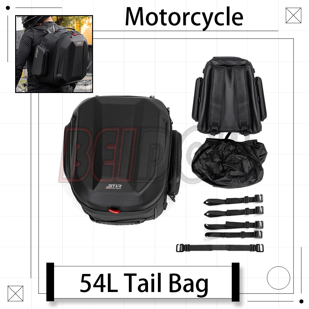 

Motorcycle Rear Seat Bag 54L Tail Bag Cycling Backpack Shoulder Helmet Bag Universal Travel Bag Waterproof Bag Trunk