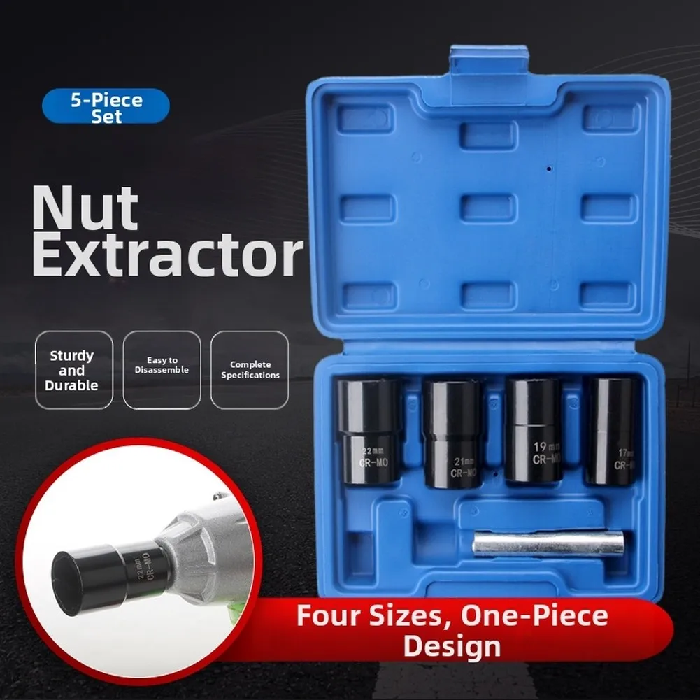 

5pcs Lug Nut Extractor Set With 1/2-inch Drive For Stripped Lug Nut Remover Car Automotive Maintenance Tools