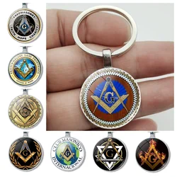 Mysterious Freemason Emblem Dome Glass Keychain Time Gemstone Alloy Keychain Pendant Men and Women Gift Jewelry