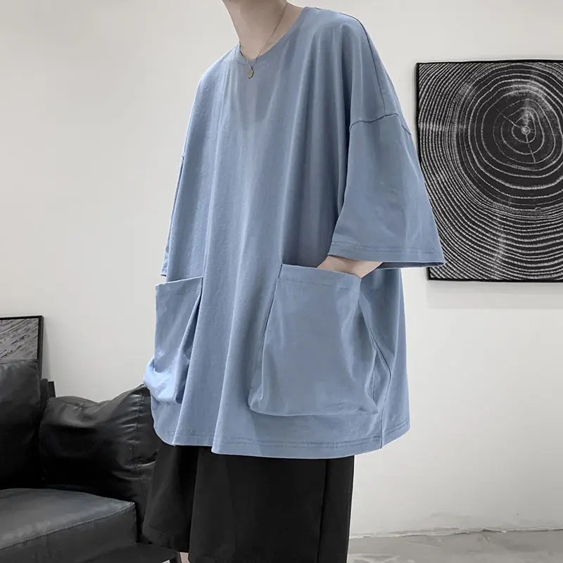 

Casual Pocket Patchwork T Shirts Men's Clothing Summer New Solid Color Half Sleeve O-neck Tops Tees Fashion Trend Men