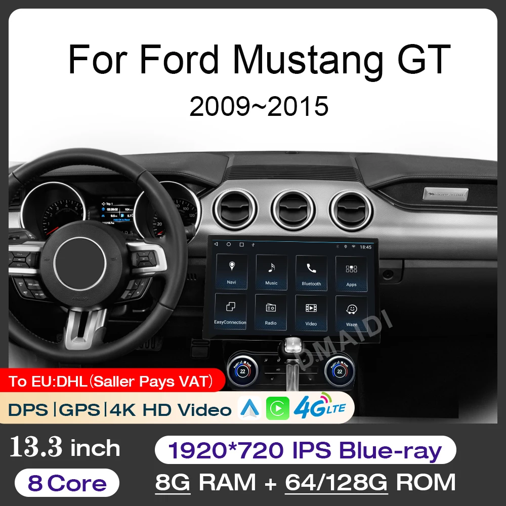 

Large screen13.3For Ford Mustang 2009 - 2015 Stereo Multimedia Player Car Radio GPS Navigation BT WiFi Bluetooth DPS 4K HD Video