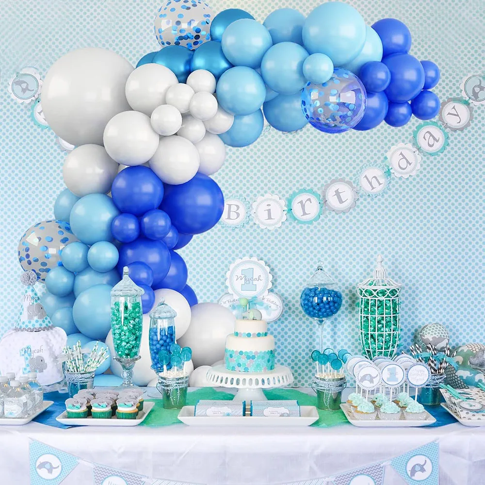 Blue Balloon Garland, 115 Pieces Dark Blue and Light Blue White Metal Confetti Blue Latex Balloon, 5 10 12 18inch Different Sizes Suitable for Graduation Party Wedding Birthday Shower Classroom Decoration