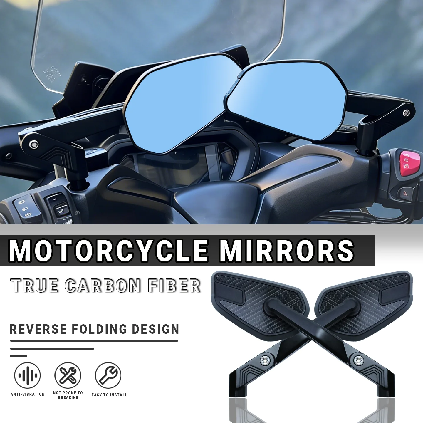 

RARE NOVA Rearview Mirrors For YAMAHA XMAX300 NMAX155 NVX155 True Carbon Fiber Anti-glare Reverse Folding Anti-vibration Easy In