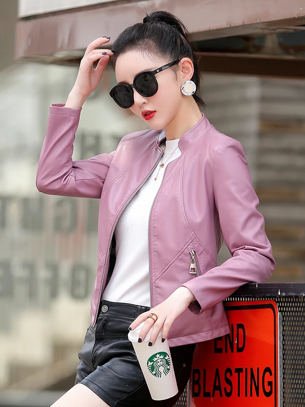 2025 신상 여성용 가죽 자켓 패셔너블 슬림핏 스탠드 칼라 양가죽 바이커 베스트 코트 지퍼 클로저 롱 슬...