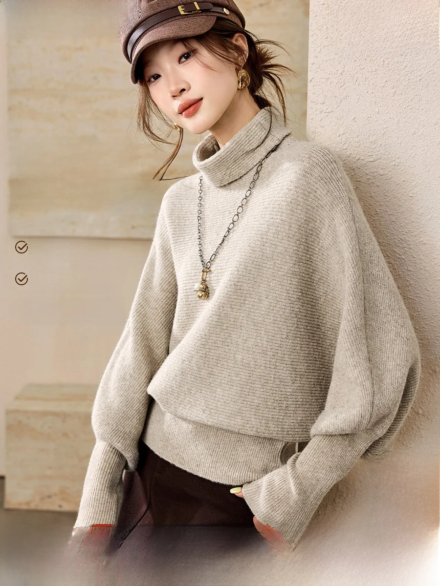 

Mo Han Mei, новинка зимы, свободный свитер с высоким воротником-фонариком, свитер Aosphere Sense для похудения, винтажный женский нож Quali...