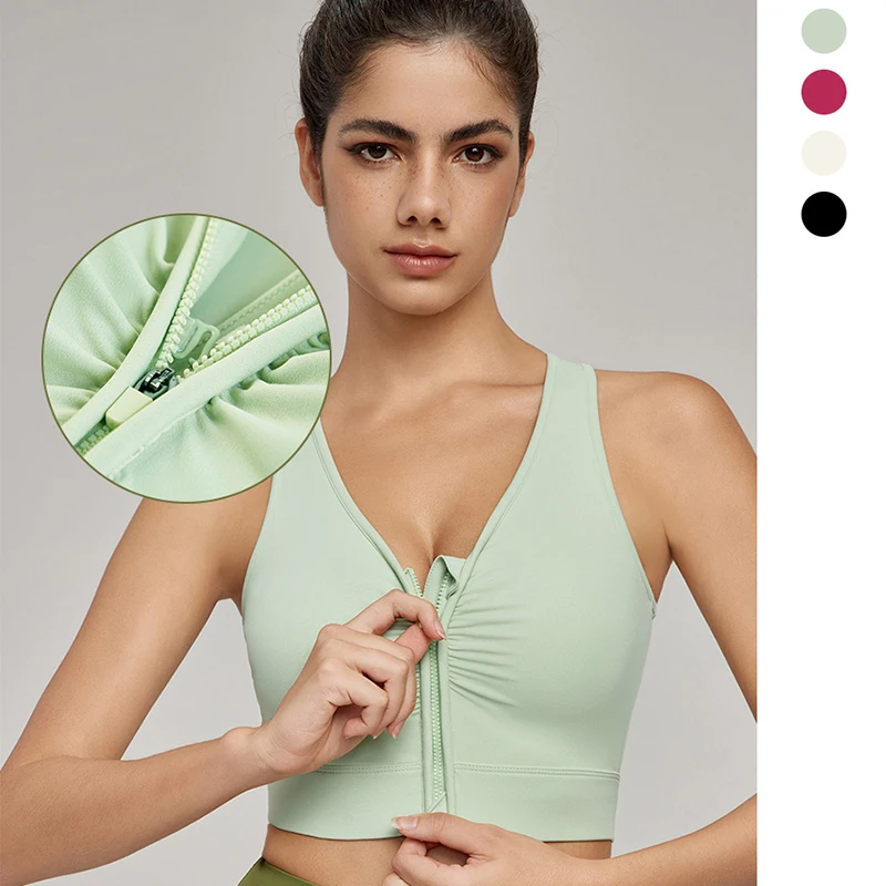 

Front Zipper Sports Bra Shock-proof Sports Underwear High Impact Yoga Bra Quick Dry running vest Fitness Yoga Bra Top For Women