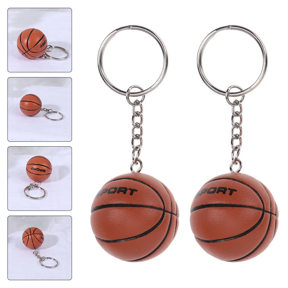 2 Pcs Simulation Basketball Pendant Mini Food Keyring Creative Keychain Charm Decoration for Lovely Pu Baby Man