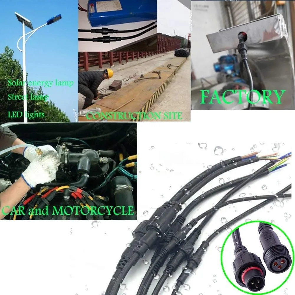 Waterproof 3 Pin Male Female Connector 5 Pairs 20cm Cable IP68 Protection Pure Copper Conductors for LED Lighting Setup