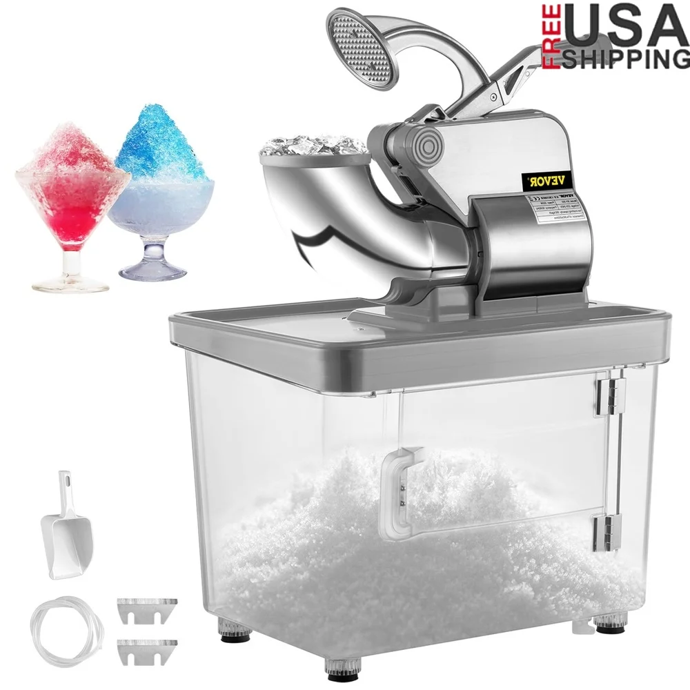 

Electric Ice Shaver Machine Commercial 396.8 LBS/H Dual Blade Snow Cone Maker 300W Motor ETL Certified Efficient Ice Crusher