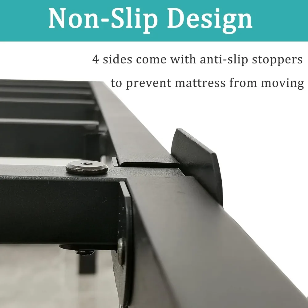 إطار سرير كوين معدني أسود مقاس 18 بوصة مع مساحة تخزين - لا يتطلب صندوق زنبركي، ودعم مرتبة غير قابل للانزلاق