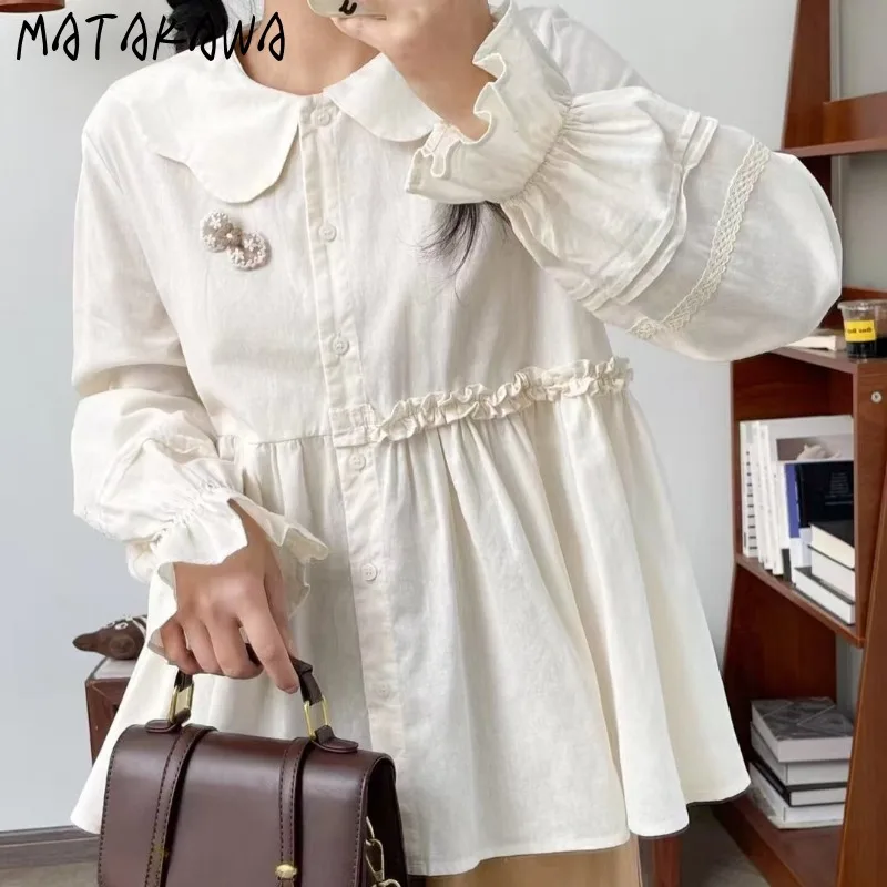 

Matakawa Lace Ruffles Women Shirts&blouses Japanese Style Spring Autumn Sweet Blusas Mujer Fashion Elegant Retro Camisas