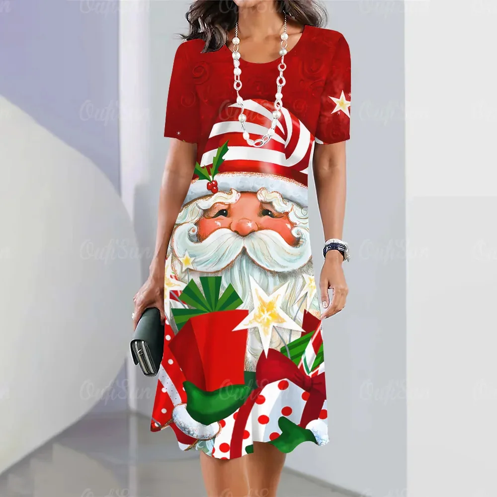 

Fashion Cartoon Santa Claus Women Mini Dresses Short Sleeve 3d Printed Street Christmas Ladies Dress 3XL Plus Size Casual Dress
