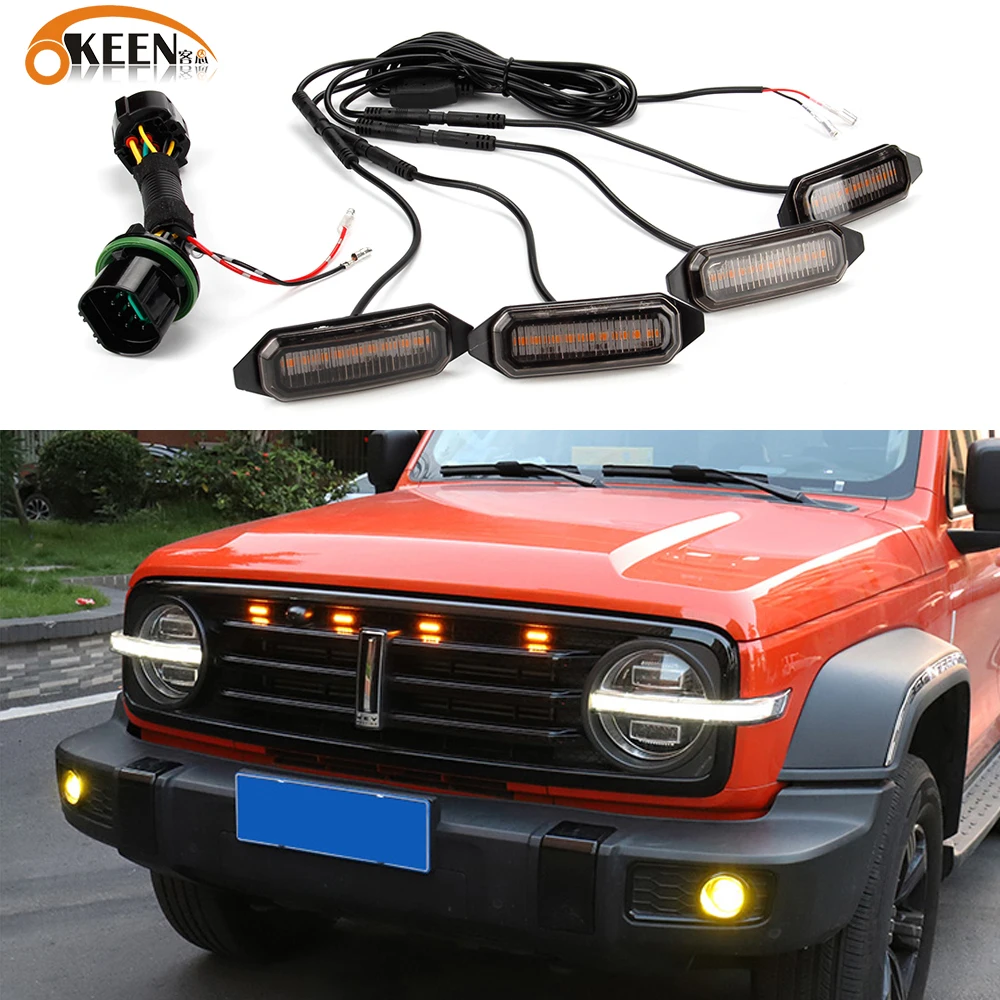 

OKEEN 4Pcs LED Front Grille Lamp For GWM 300 Offroad Vehicles Car Daytime Running Lights Smoked Lens Amber Fog Light DRL 12V