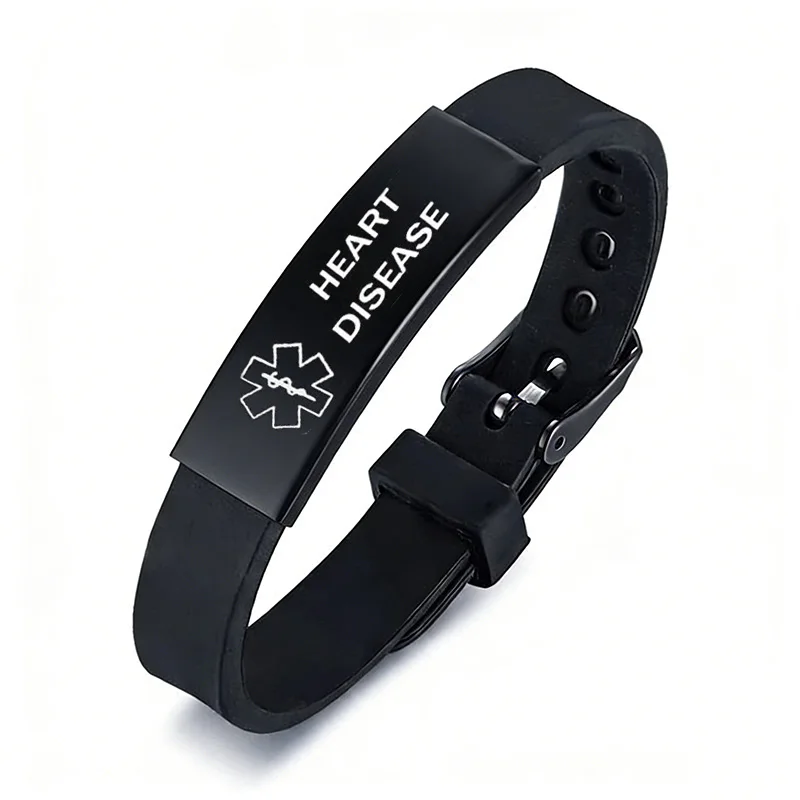 Black Stainless Steel Silicone Medical Alert Bracelet DIABETIC EPILEPSY Disease Bracelets Wristband For Men