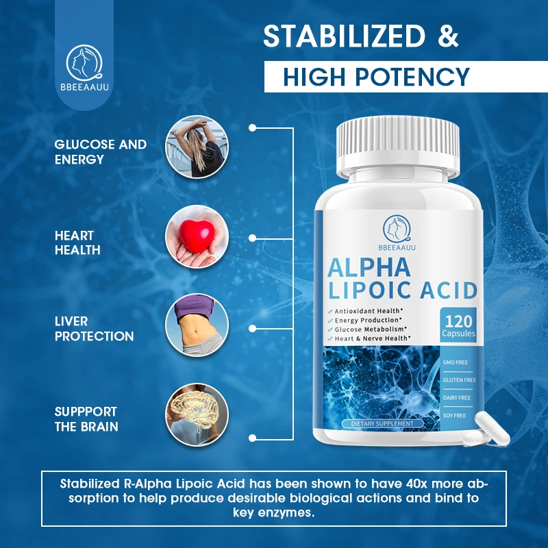 BBEEAAUU Alpha Lipoic Acid Capsule Powerful Antioxidants Skin Care Protecting Liver, Brain and Nerve Health Energy Metabolism