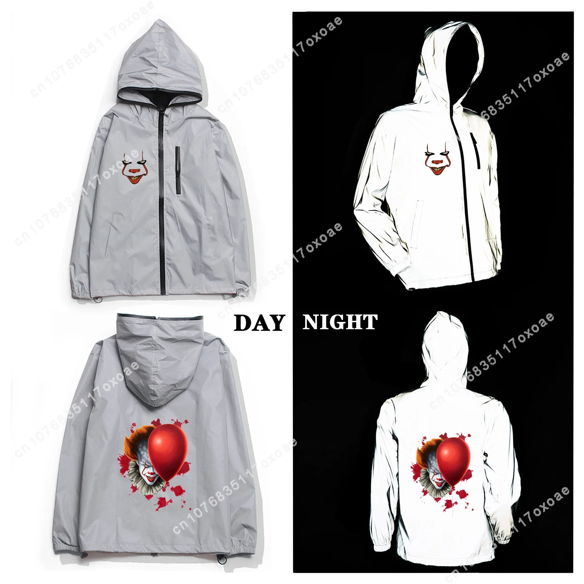 

It Movie Pennywise the dancing clown Reflective Jacket Mens Womens Coat Hooded Windbreaker Pocket Jackets customization Hoodie