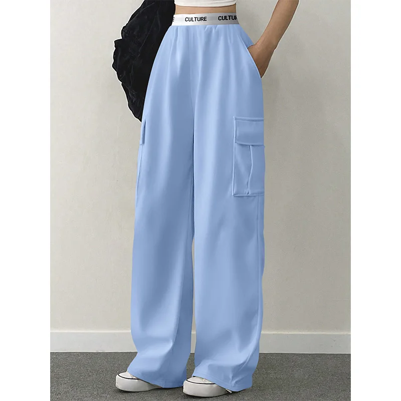 السراويل النسائية الصلبة عارضة فضفاض حزام جيوب المرأة السحب السراويل البضائع السراويل تخفيف الملابس النسائية