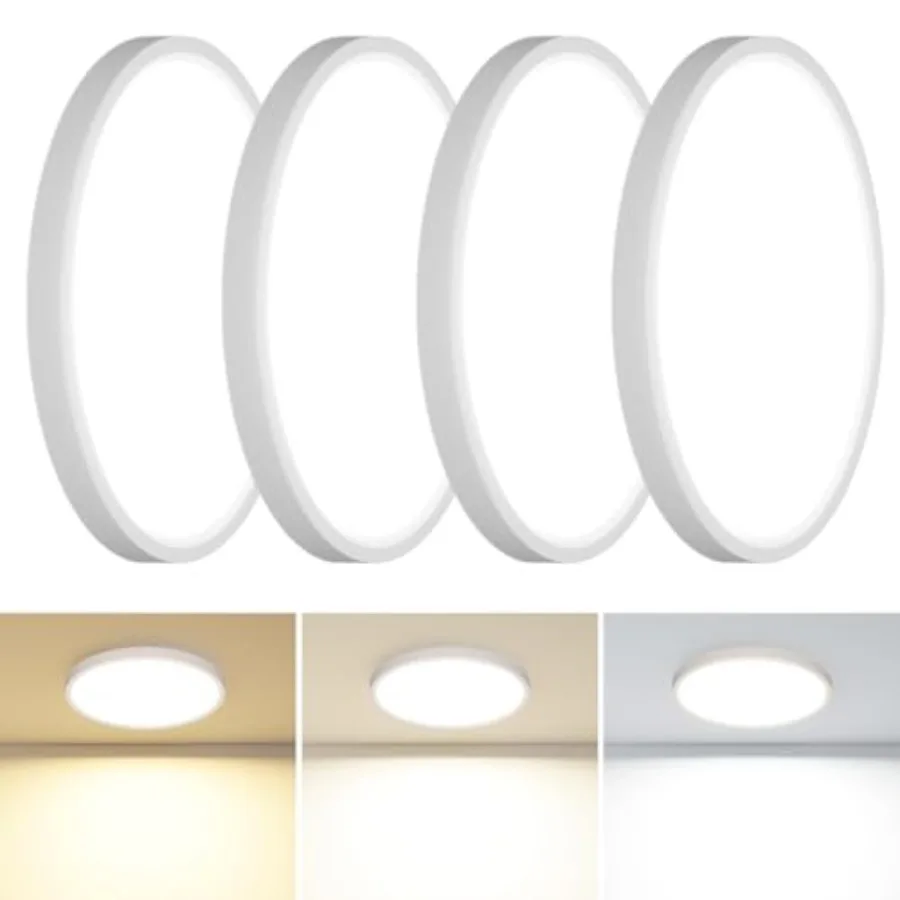 4PACK LED Flush Mount Ceiling Light Fixture, 3000K-4000K-6500K and 150W Equivalent Modern Kitchen Recessed Ceiling Lamp 24W 320