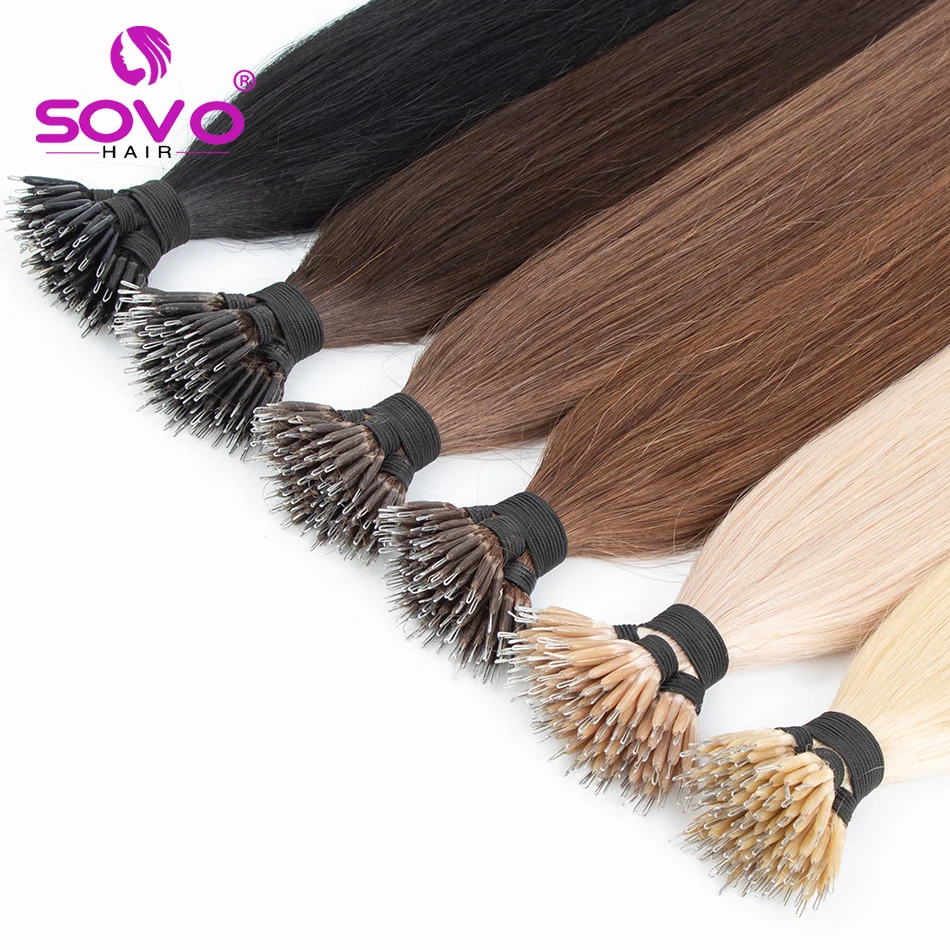 100 strands Nano Rings Micro Links Human Hair Extensions Natural Blonde Micro Bead Loop Pre Bonded Remy European Straight Hair