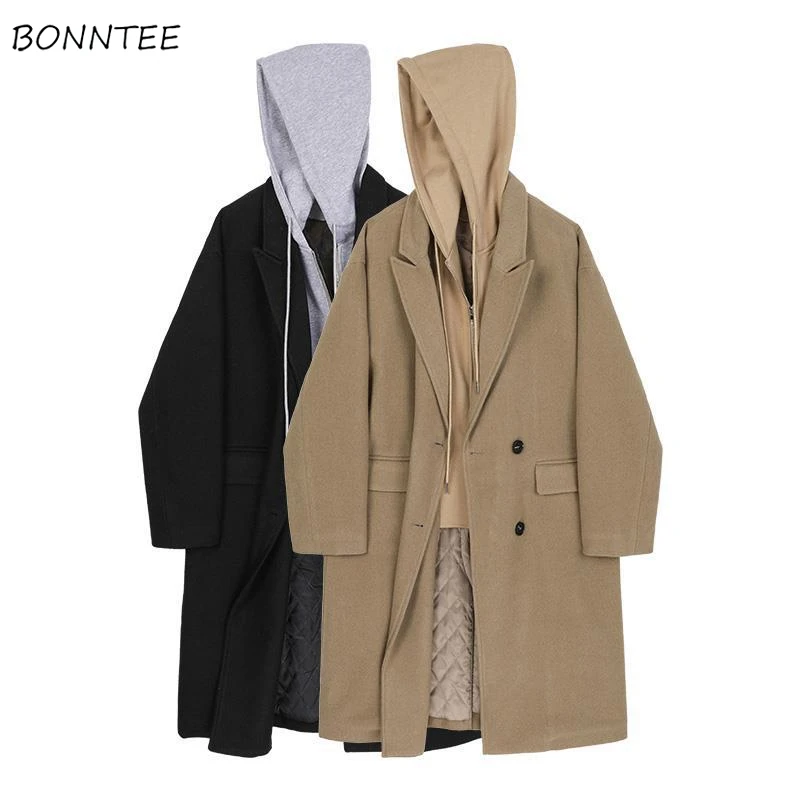 Hooded Blends Women Special Fake Two Pieces Creativity Vintage Winter Warm Sweet Charming Korean Style Basics Trendy New Comfort