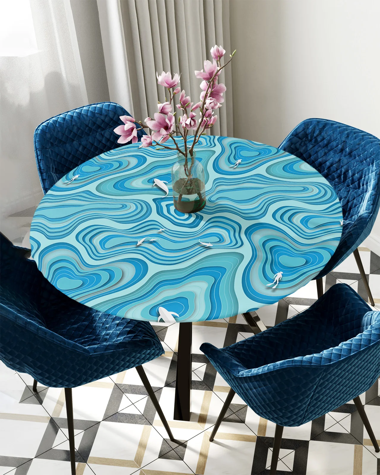 

Filter Abstract Gradient Little Fish Round Tablecloth Elastic Table Cover Waterproof Dining Table Decoration Accessorie