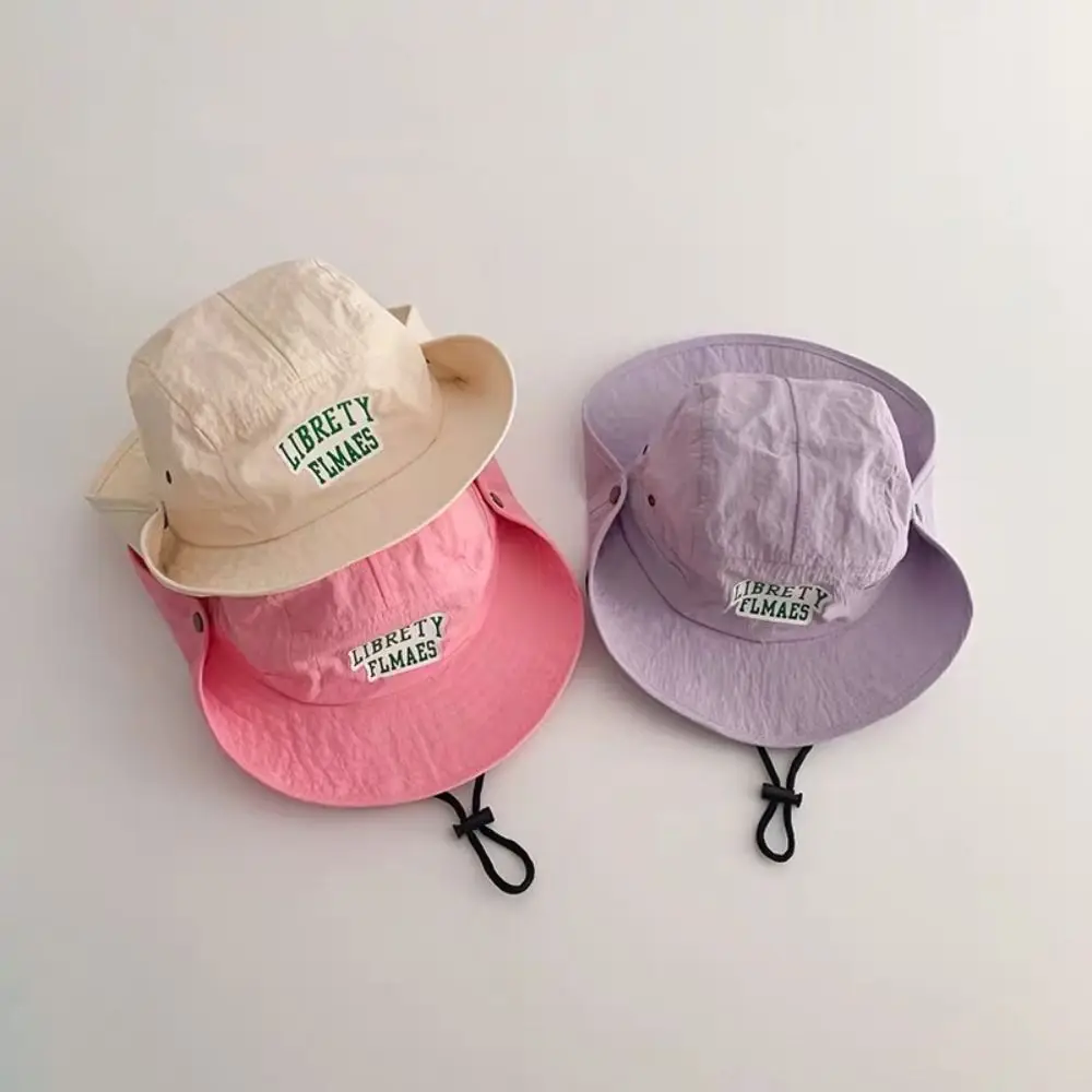 

Korean Style Candy Color Bucket Hat Letter Embroidery Quick-dry Summer Kid Sunhat Shading Hat Anti-UV Sun Hat