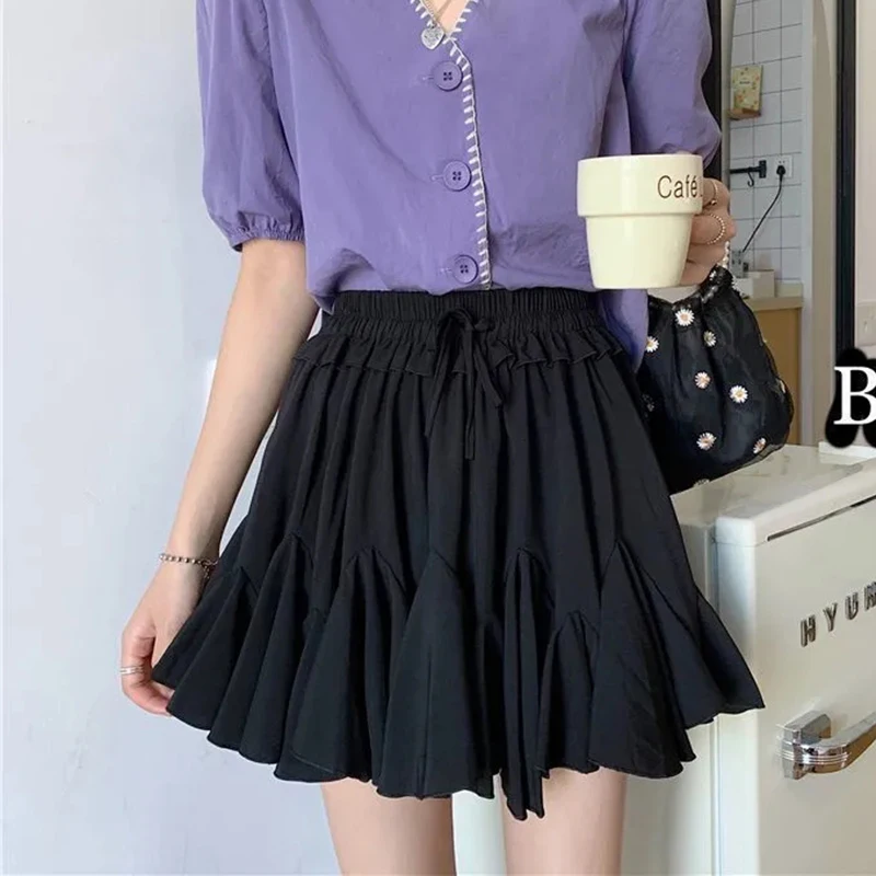 Sweet Mini Skirt Women Korean Elegant Fashion Pleated Preppy Style Skirt Summer Ruffles Streetwear A Line Ball Gown Female