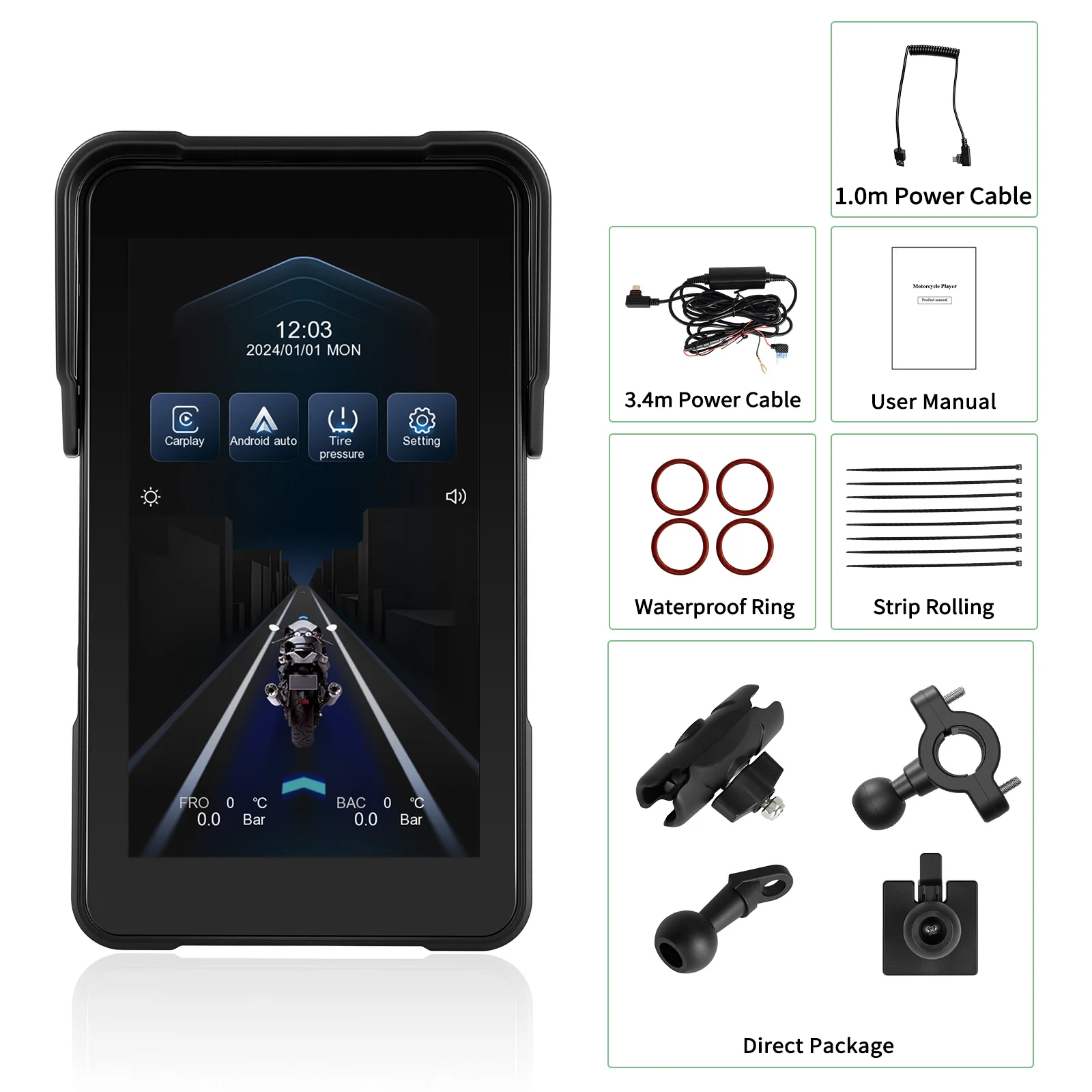 Podofo 5-Zoll-Vertikalbildschirm, intelligentes Motorrad-Display, kabelloses Carplay, Android-Auto-Navigation, IP68, wasserdicht, BT, Helligkeitseinstellung, Motorrad-Monitor, 12 V, mehrere Sprachen, tragbarer Monitor, Smart Player – Detail 22