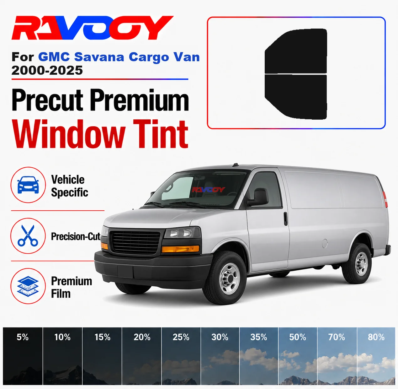 Premium Precut Window Tint Kit Front Rear Windows Rear Windshield For GMC Savana Cargo Van 2000-2025 Car Solar Nano Ceramic Film