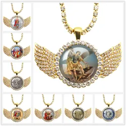 Fashion Angle Necklace Archangel St.Michael Protect Me Saint Shield Protection Charm Russian Orhodox Jewelry For Holy Gift