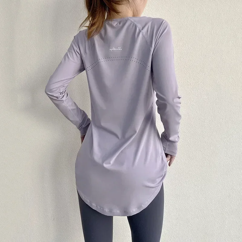 Hip Cover Long Sleeve Yoga Clothes Women 2025 Sportswear Gym Running Yoga Shirts Sports Tops Fitness T-shirt Gym Workout Blouses