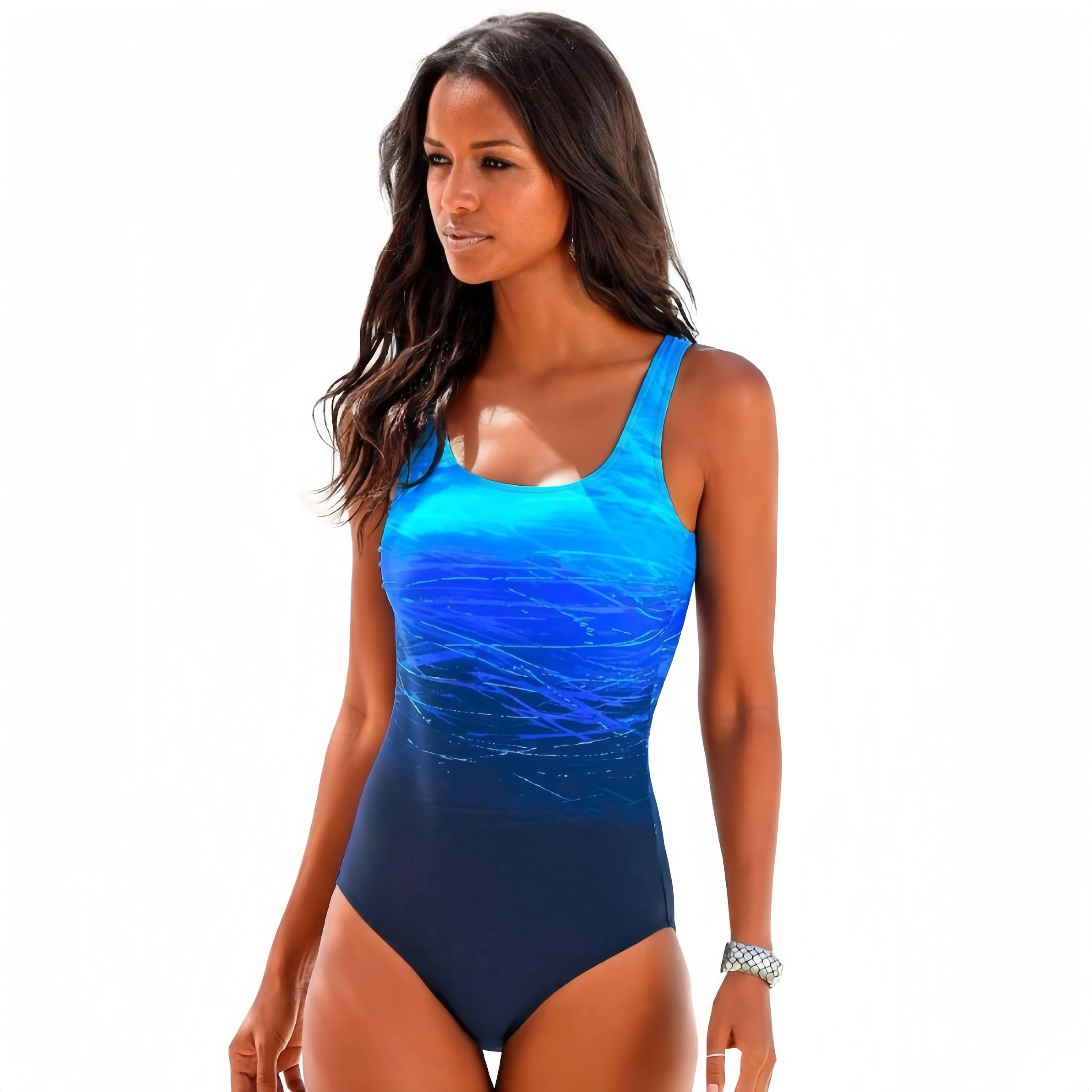 Gradient Print Sport One Piece Swimsuit For Women Cross Backless Swimwear Monokini Plus Size Bathing Suit Swimming Suit Bathers