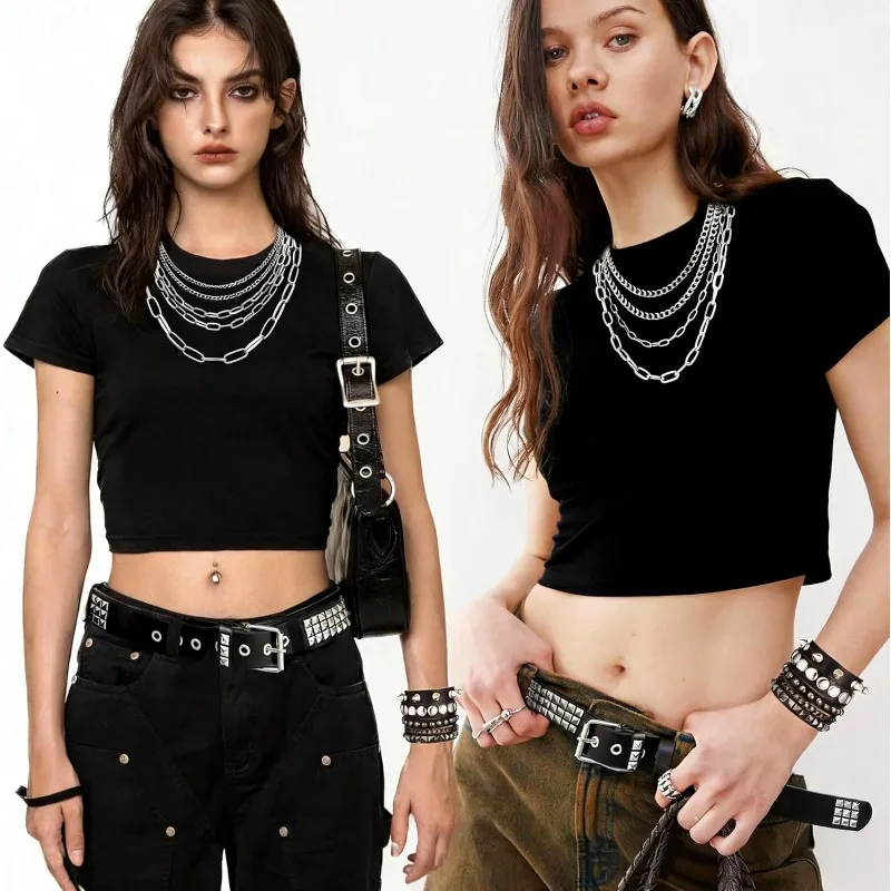 30 Pcs Punk Costume Set for Women Goth Emo Y2k Rock Costume Adjustable for Party Halloween Punk Rock Accessories Set