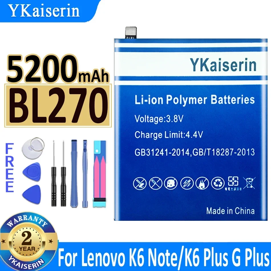 YKaiserin BL270 BL273 Battery for Lenovo K6 Note K6Note K53a48 Vibe K6 Plus G Plus GPlus G5 Plus /K6 Note (Dual DIM) Track Code