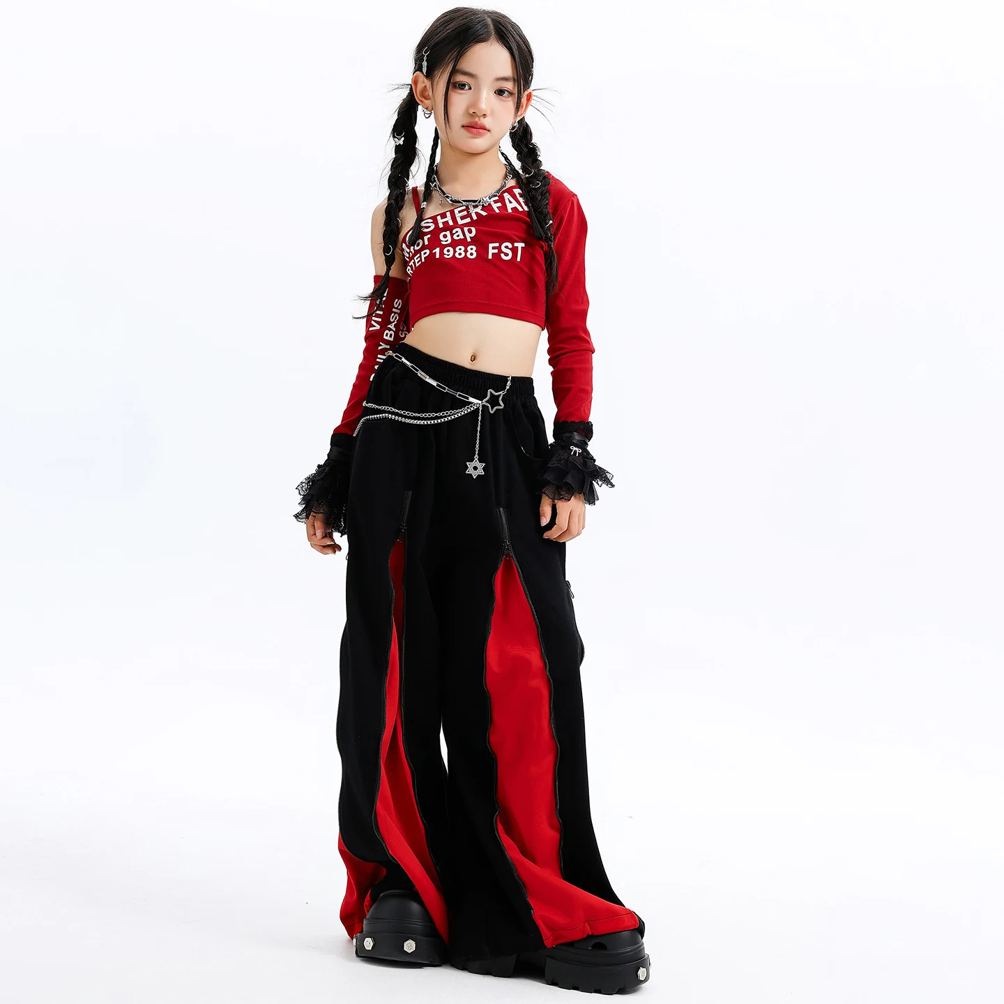 Mädchen K-pop Moderne Jazz Crop Tops Street Dance Cargo Hosen Kinder Hip Hop Jazz Mädchen Gruppe Kleidung Sets Kinder streetwear Kostüm