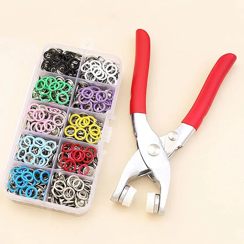 

50/100 Set Colorful Metal Sewing Buttons Plier Tool Hollow/Solid Prong Press Studs Snap Fasteners for Installing Clothes Bags