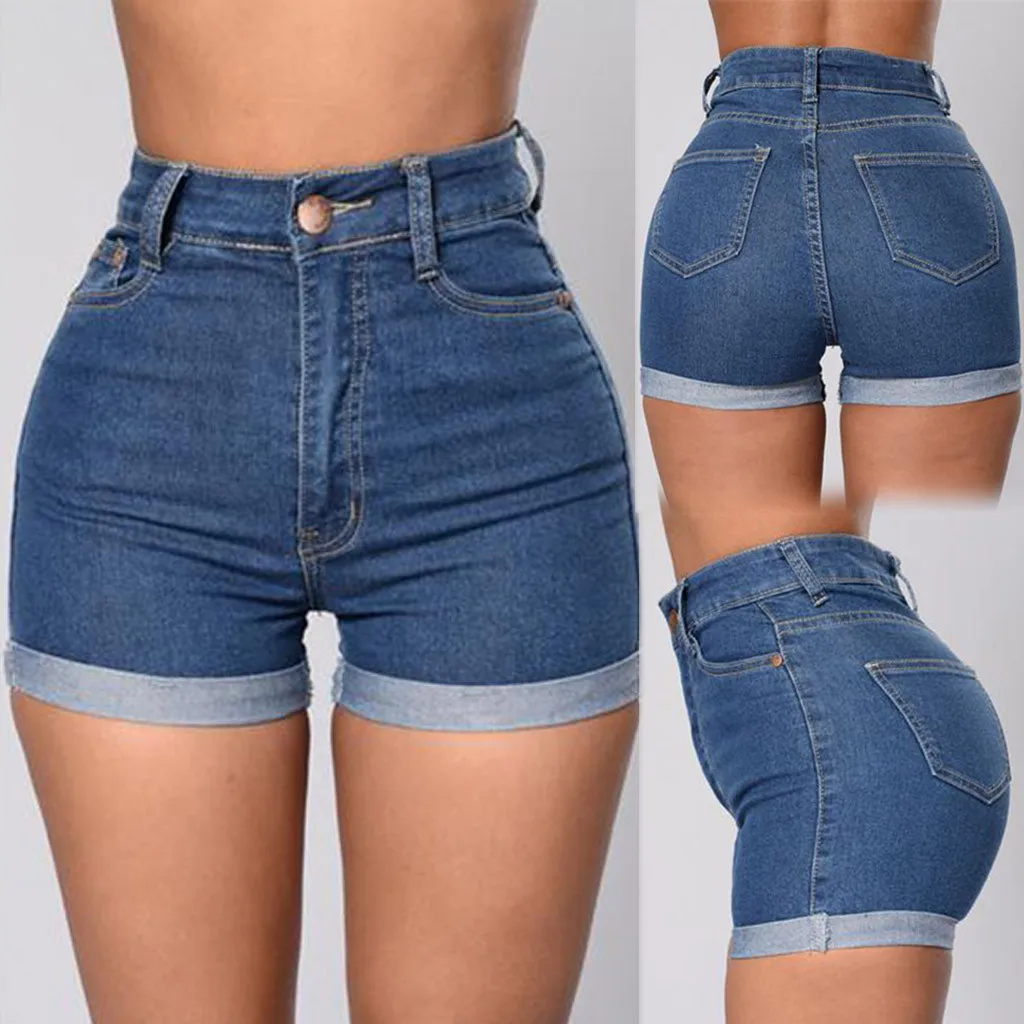 Pantalones cortos vaqueros de cintura alta para Mujer, Shorts informales y sexys, color azul oscuro, 2022