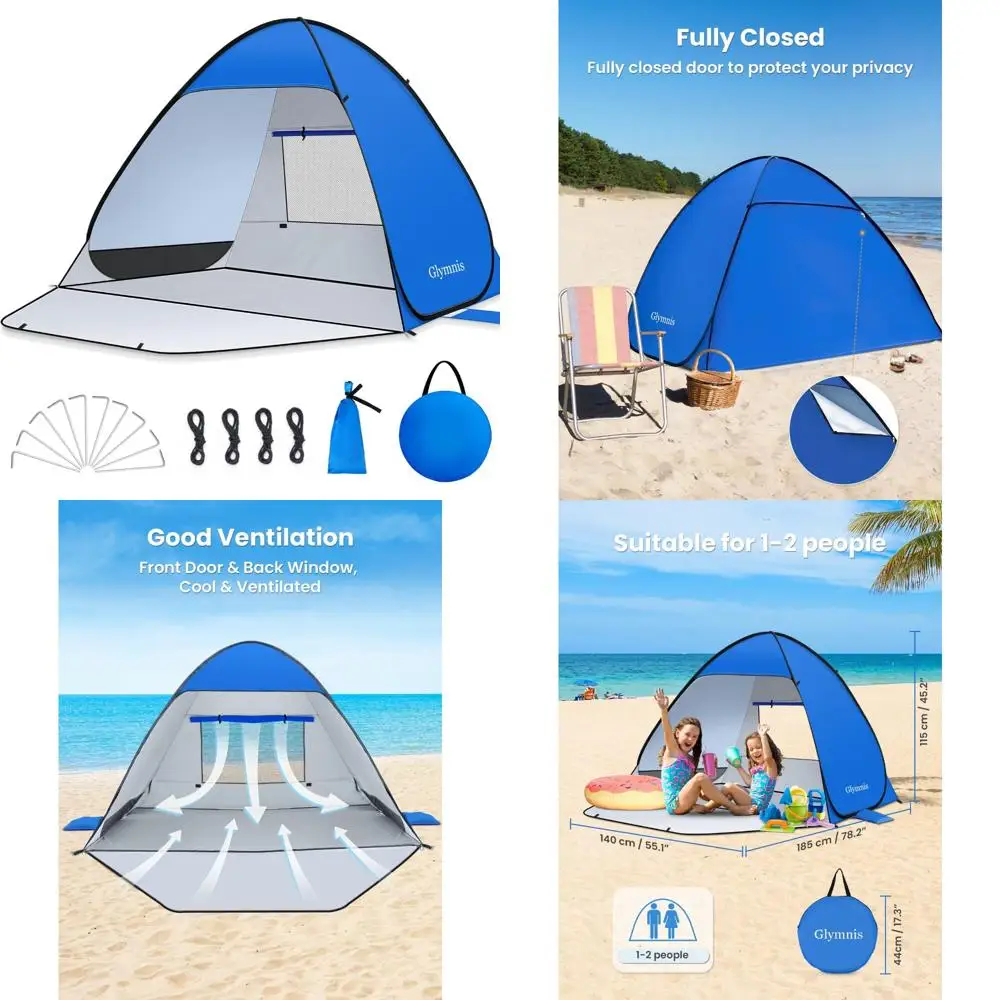 مأوى شمسي محمول يتسع لـ 1-4 أشخاص: خيمة شاطئ بعامل حماية من الأشعة فوق البنفسجية 50+ مع غلاف وسهل الإعداد