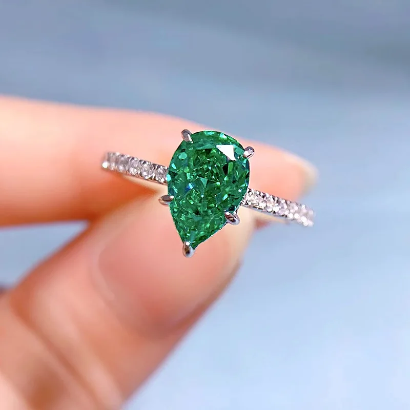 

Pear Cut Diamond Emerald Ring 100% Real 925 sterling silver Party Wedding band Rings for Women Bridal Promise Engagement Jewelry